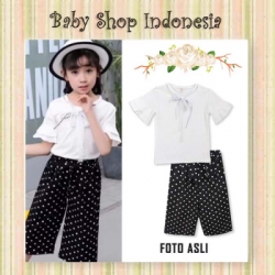 large setelan kulot polkadot putih